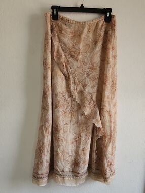 Boho Fairycore Vintage Y2k 100% Silk Floral Ruffle Maxi Skirt M/L Whimsical